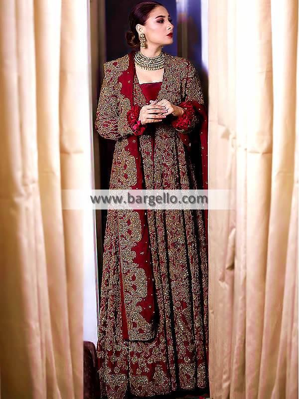 maroon wedding dresses pakistani