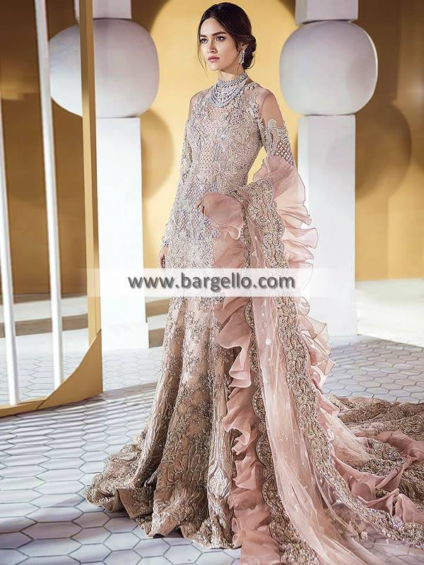 Fanback fishtail luxurious bridal Lehenga Sacramento Haywar California Pakistani Designer Bridal Dresses With Price