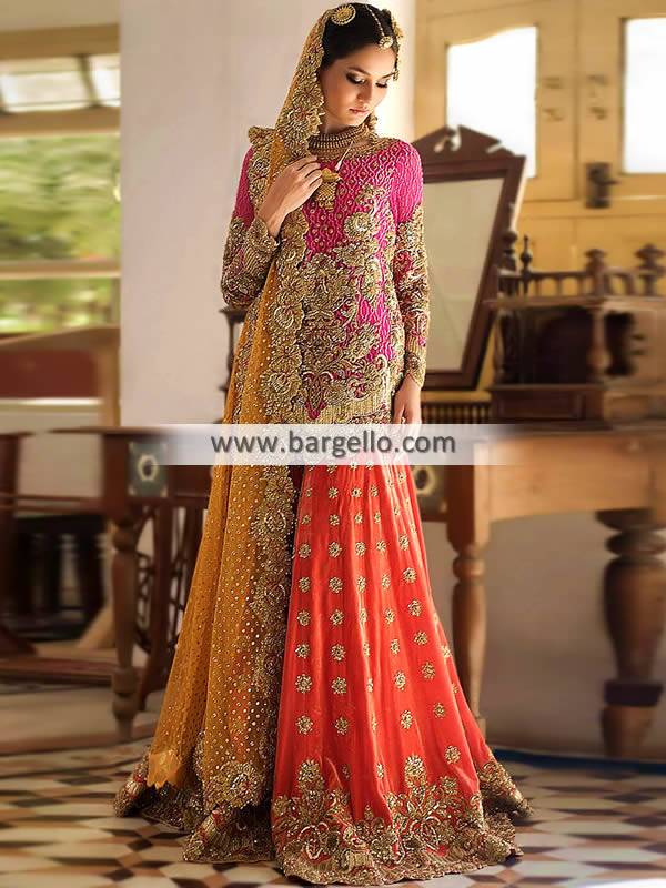 Traditional Bridal Sharara Bradford UK Nomi Ansari Dholak Bridal Sharara Collection