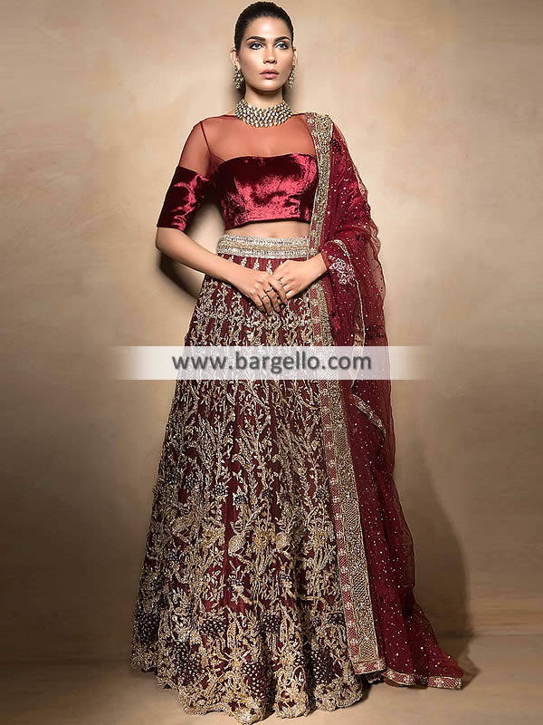 maroon wedding dresses pakistani