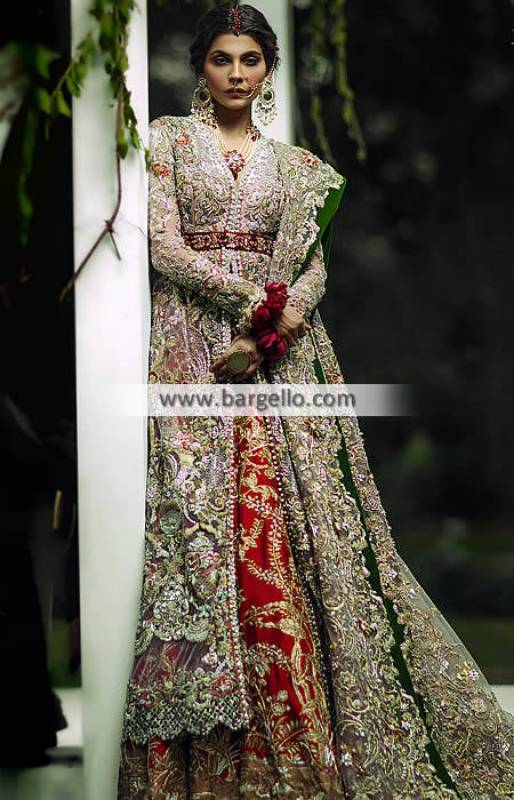 Pakistani Wedding Dress - Fawn Floor Length Pishwas - Lehenga