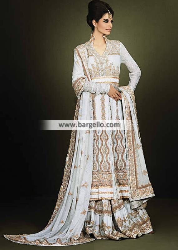 white anarkali wedding dress