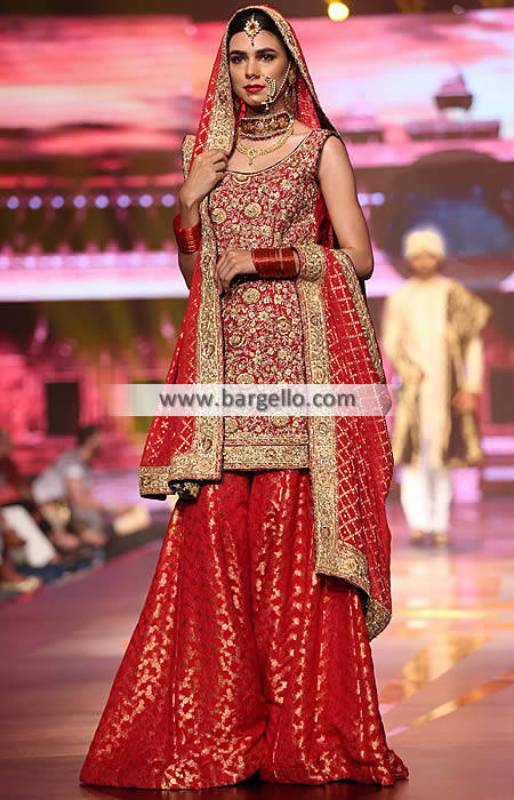 Mustard Designer Embroidered Silk Wedding Sharara Suit | Saira's Boutique