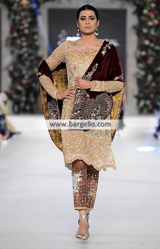 Premium Pakistani Bridal Dress in Long Tail Gown Style – Nameera by Farooq