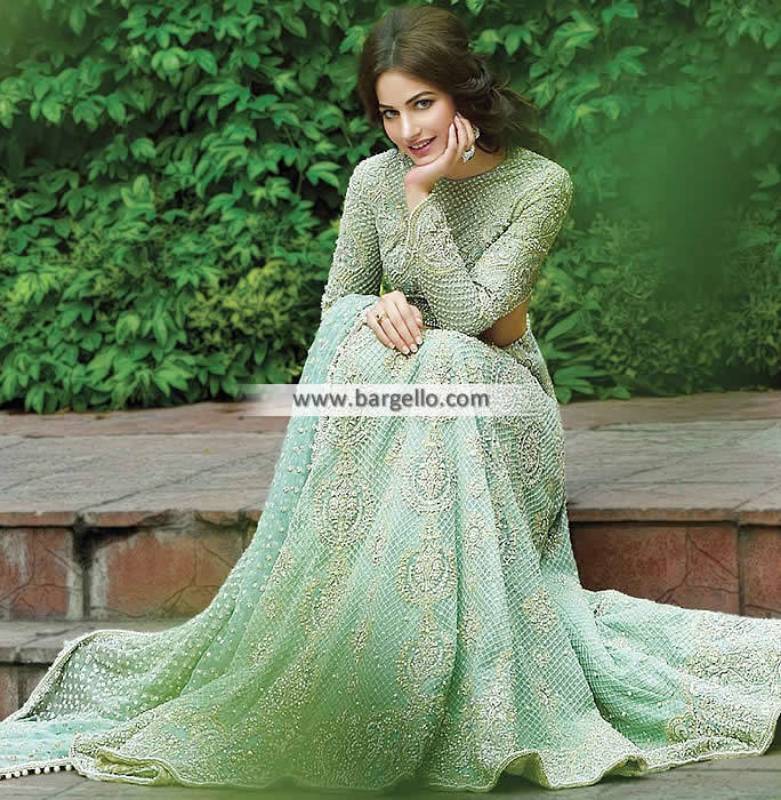 Mint green bridal lehenga hot sale