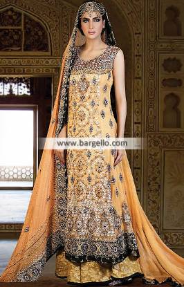 Glowing Anarkali Bridal Dresses Bell Bar UK with Heavy Embellishments Hameedas Bridal Dresses