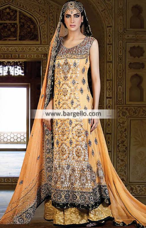 Glowing Anarkali Bridal Dresses Bell Bar UK with Heavy Embellishments Hameedas Bridal Dresses