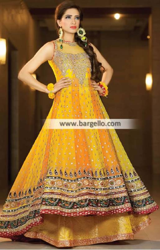 anarkali mehndi dress