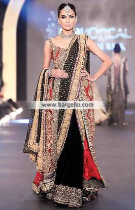 Indian Pakistani Bridal Wear with Attractive Lehenga and Heavy Dupatta Sana Safinaz PFDC 2014