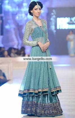 Marvelous Angrakha Dress Blue Lehenga Dress New Bride Dress Wedding Lehenga PFDC 2014