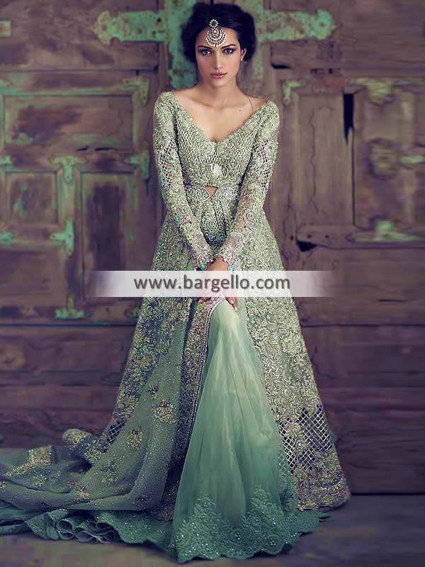 Sky Blue Indian Wedding Gown with Heavy Jacquard Pure Zari Work and Dupatta  in USA, UK, Malaysia, South Africa, Dubai, Singapore