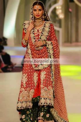 Pakistani Designer Mona Imran Red Bridal Sharara For Reception at Bridal Couture Week 2013