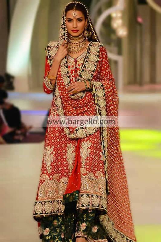 Pakistani Designer Mona Imran Red Bridal Sharara For Reception at Bridal Couture Week 2013