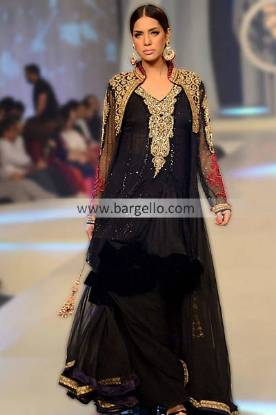 Black Party Outfits in Chiffon by Designer Asifa & Nabeel at Bridal Couture Week Oklahoma City OK