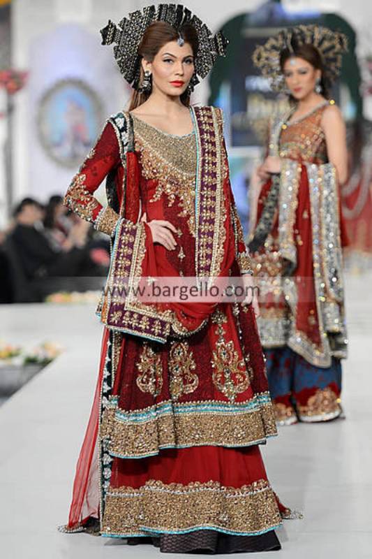 Ammar Shahid Red Bridal Sharara Dress at Bridal Couture Week New York City NY