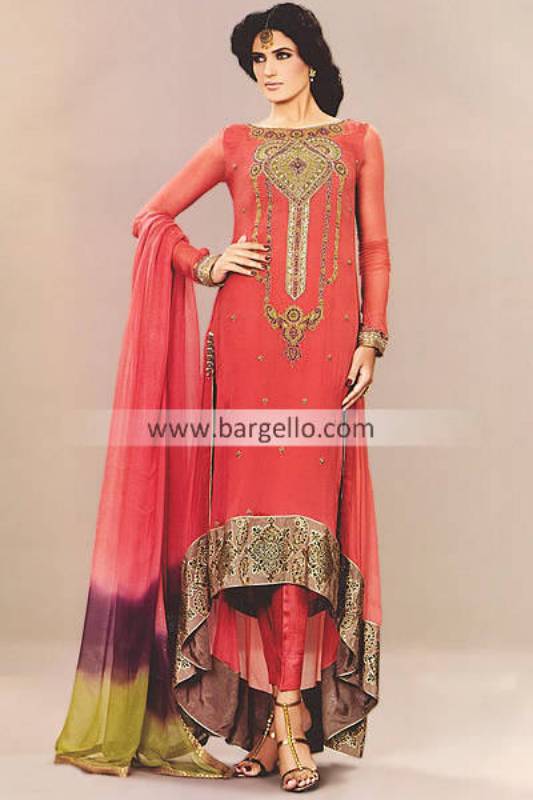 Designer Mehdi Royal Evening Wear Outfits 2013 Sacramento California, Orange Chiffon Suits by Mehdi