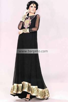 Stylish Black Party Evening Long Suit by Mehdi Bolton UK, Long Formal Chiffon Suit by Mehdi