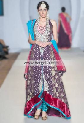 Zainab Chottani Gorgeous Designer Churidar Long Kameez Suits with Embroidery in PFW Tucson Arizona