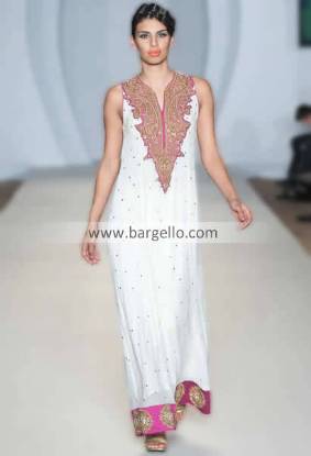 Off White Designer Party Wear Suit For Barat & Walima in Chiffon with Pink Embroidery San Jose CA