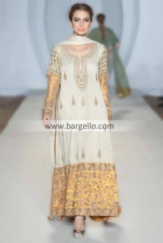 Angelic Off White Anarkali Churidar Suit For Barat Shadi Walima & Evening Parties 2013 Phoenix AZ