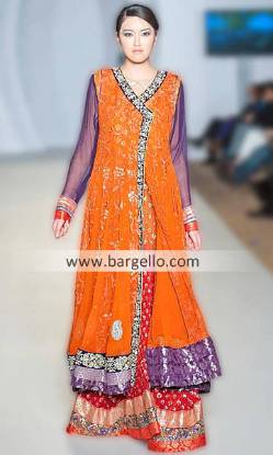 Designer Maria B Glorious Orange Violet Outfit For Special Occasions & Evening Parties at PFW London