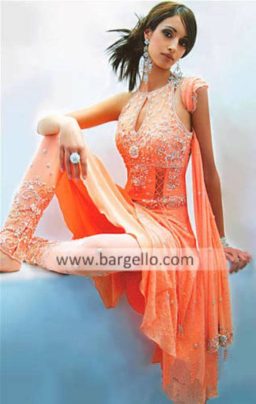 Apricot Pakistani Designer Dress Apricot Designer Dress India