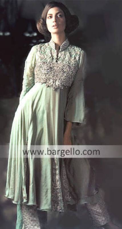 Mint Green Anarkali Dress having Silver Embroidery Work