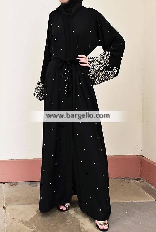 Bonita Black Pearl and Lace Open Abaya Al Rayyan Qatar Beautiful Jilbab