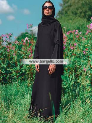 Black Pleated Ruffle Abaya Jeddah Saudi Arabia Premium Quality Jilbab