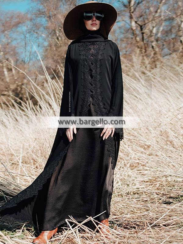 Black Lace Open Abaya Bern Switzerland Pakistani Women Jilbab