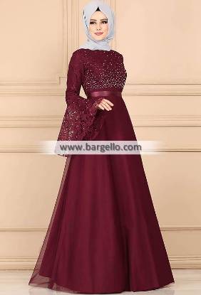 Burgundy Bellflower Toronto Canada Stylish Embroidered Jilbab