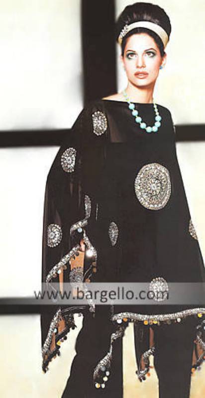 Black Chiffon Poncho Kundan Work Indian Pakistani Ethnic Garments in UK
