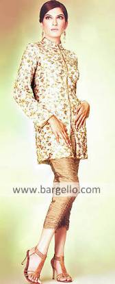 Cream hand embellished jacket and tufted trousers high fashion dress from Pakistan