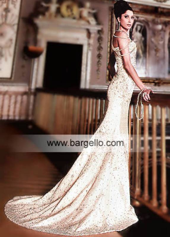 Off white English Bridal Dress with 100% Pakistani delicate handmade embellishments