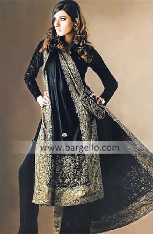 Black Lewis Handmade Emboidery Dress with Heavy Embellished Veil