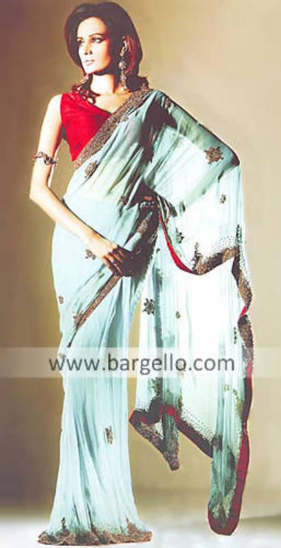 Turquoise Saree a series of Turquoise Gharara Karachi based Designers Sari Saree