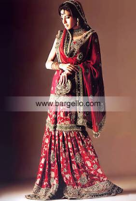 Red Ritzy Gharara, Blouse and Dupatta. Pakistani/Indian Designer Dresses