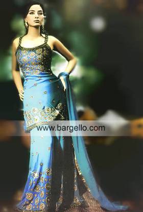 Sea Blue and Royal Blue Sharara Pakistani Designer Sharara Pakistan