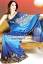 Sea Blue and Solid royal chiffon Saree from Pakistan having handmade embroidery