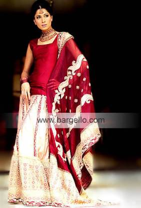 Deep Red and Champagne Gharara Typical Traditional Pakistani Bride Gharara