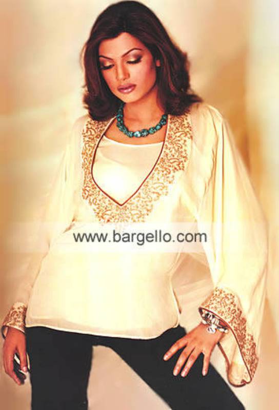 Ivory Tunic Top Handmade embroidery on Kaftans Tunics Kurtis London, New York, Karachi, Perth