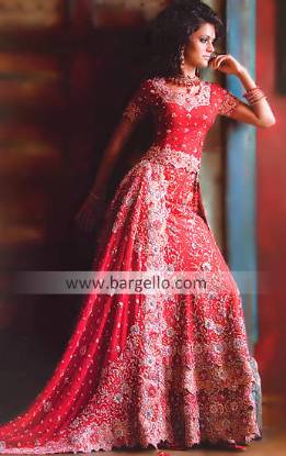 Multi layered bridal lehenga godet skirt Pakistani bridal dress online store