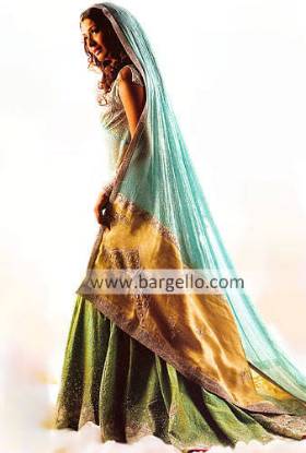 Aqua Gold and Mint Green Bridal Dress in Karachi