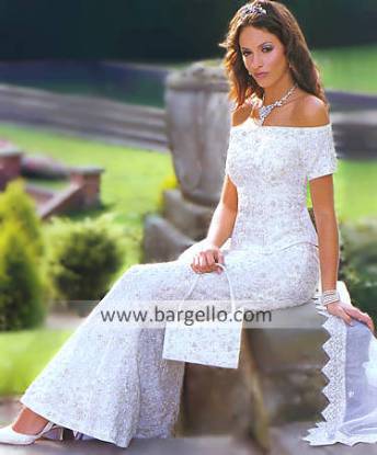 White heavily sequined bridal gown for western bride in UK, USA