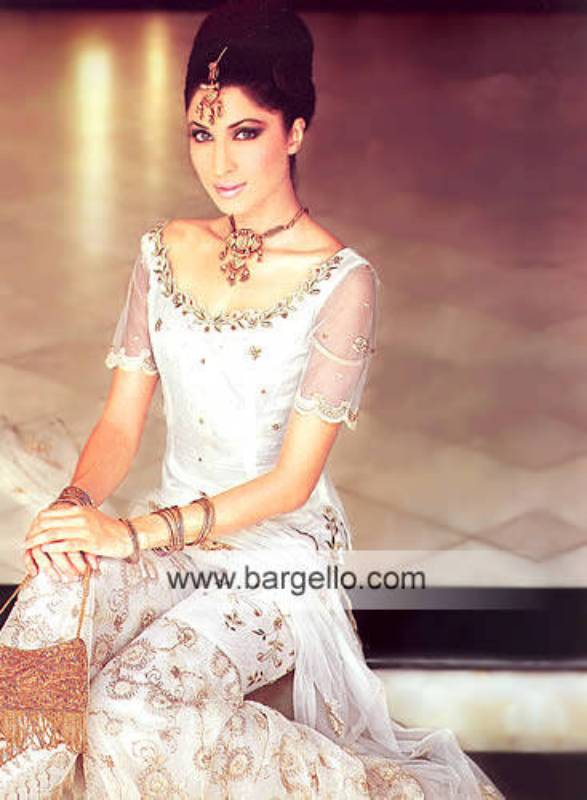 Off-white Broom Gharara Hand Embellished Karachi Designer Dress