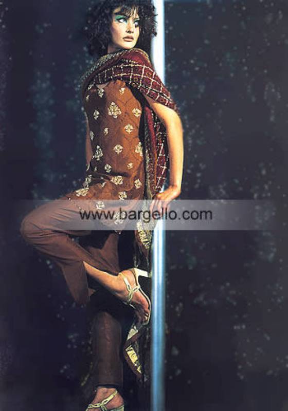 Saddle Brown Hand Embroidered Pakistani / Indian Salwar Suit