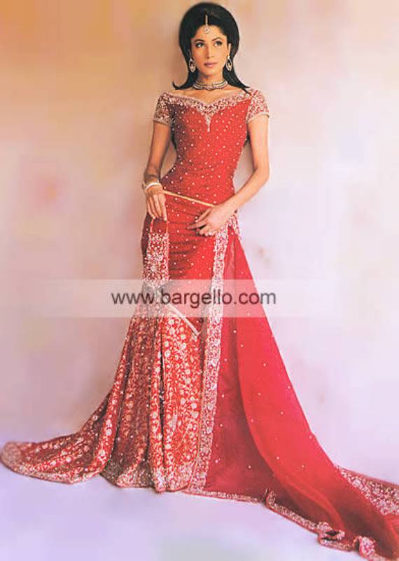 Red Damask Heavy Red Bridal Pakistani Indian Designer Dress