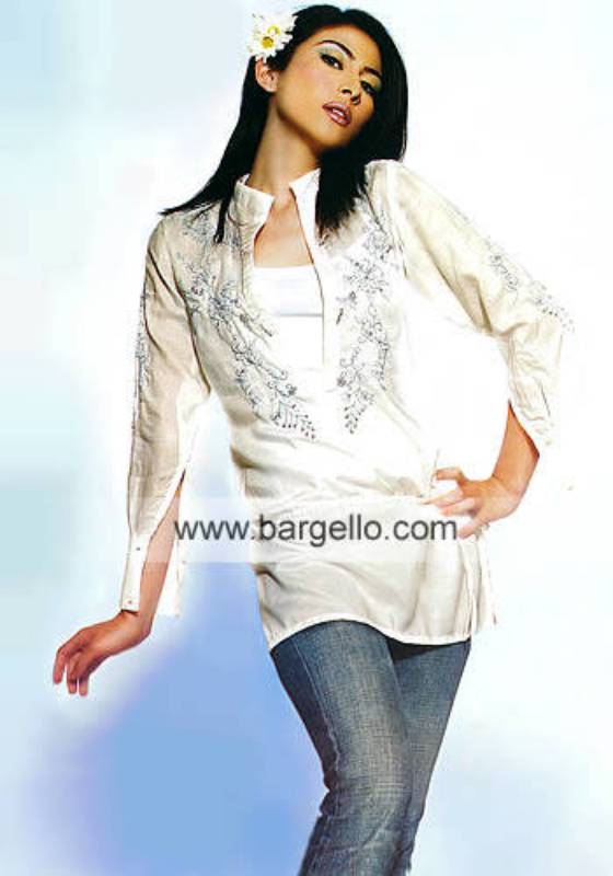 Off white crepe silk embroidered summer holidays top