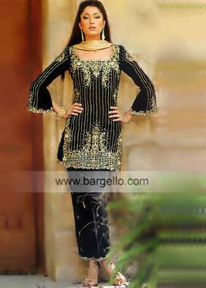 Black Pakistani Designer Evening Wear Embroidered Dress