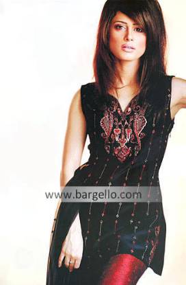 Black Chiffon Beaded Bargello Designer Shalwar Kameez